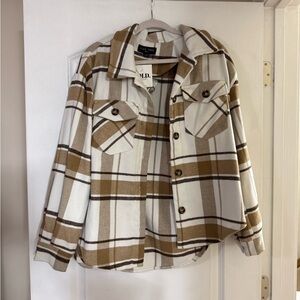Love Tree Women's Utility Jacket - Tan and White Plaid
